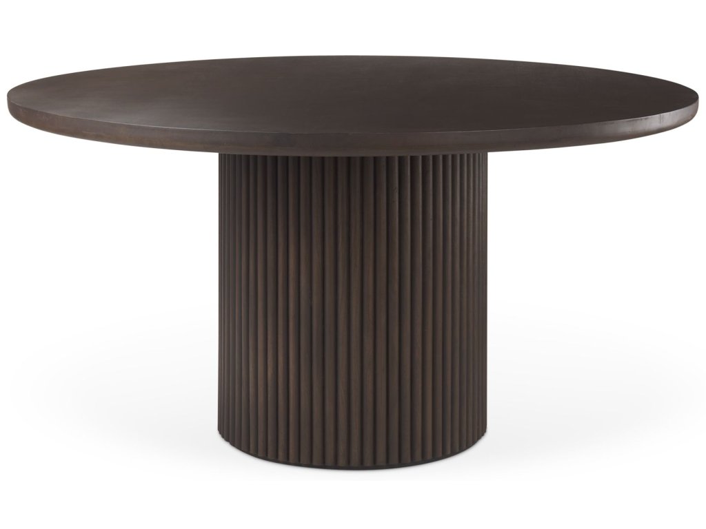 60L x 60W x 30H Dark Brown Wood Round Fluted Dining Table