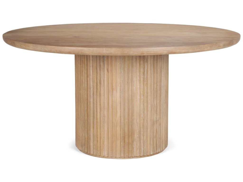 60L x 60W x 30H Light Brown Wood Round Fluted Dining Table