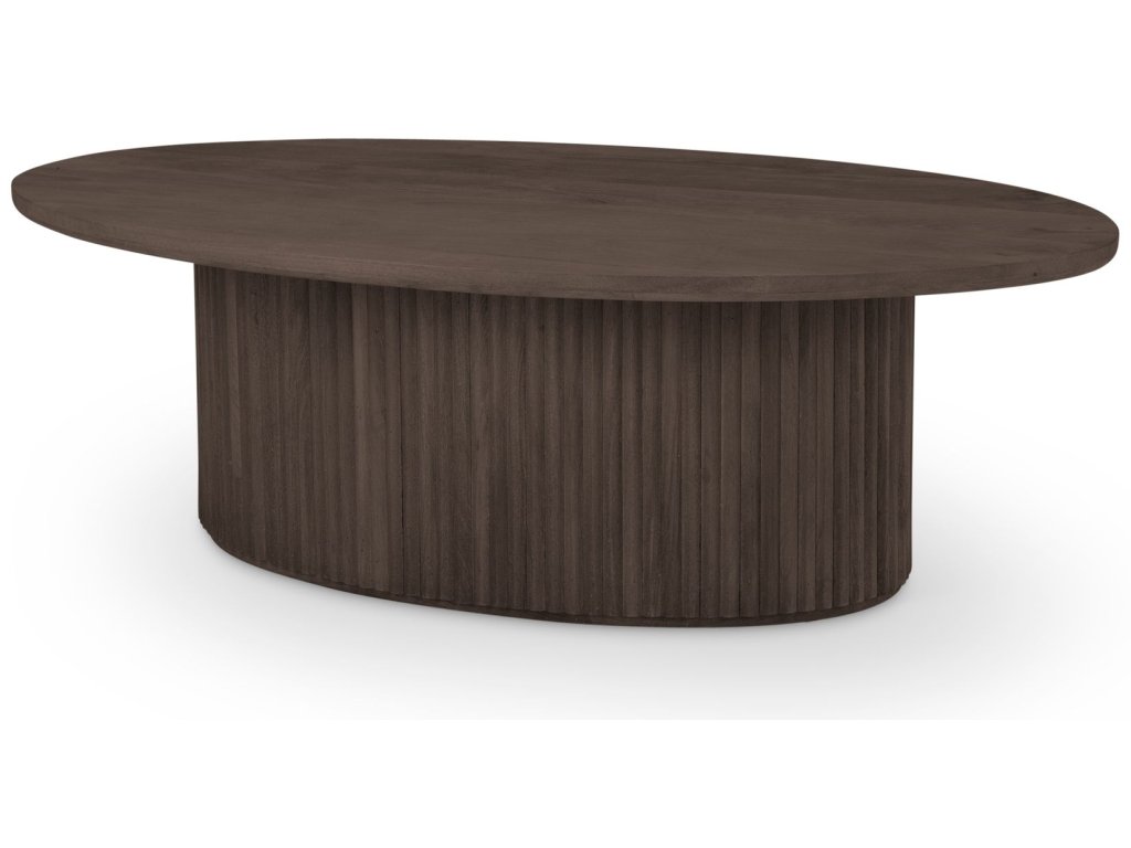 48L x 28W x 15H Dark Brown Wood Oval Fluted Coffee Table
