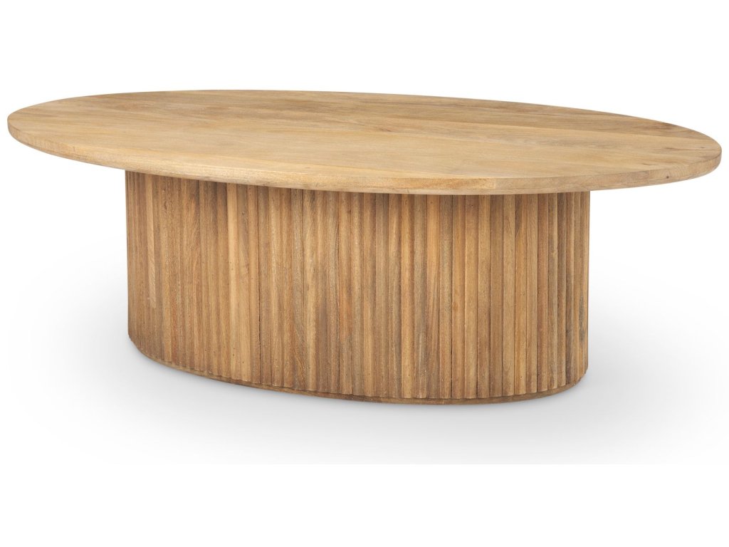 48L x 28W x 15H Light Brown Wood Oval Fluted Coffee Table