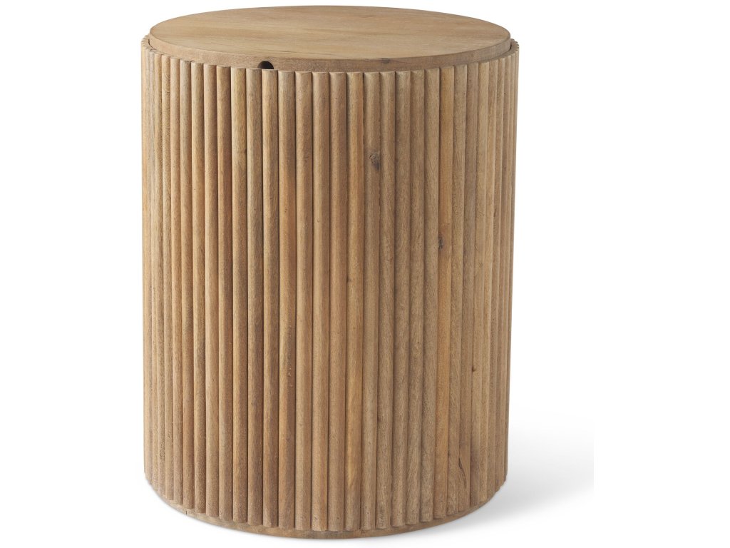 18L x 18W x 22H Light Brown Wood Fluted Round Side Table
