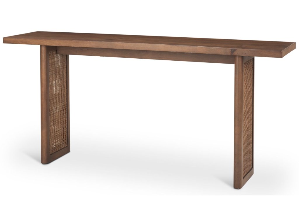 Medium Brown Solid Wood w/ Cane Console Table