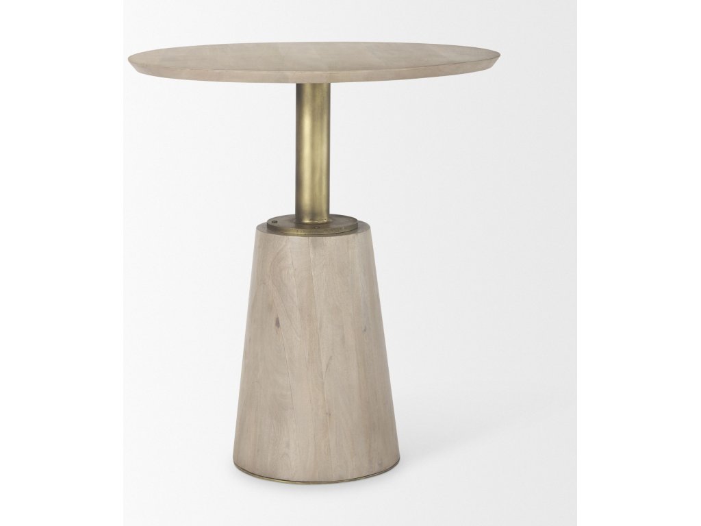 32" Round Light Wood Tabletop & Base w/ Gold Metal Accent Pedestal Bistro Table