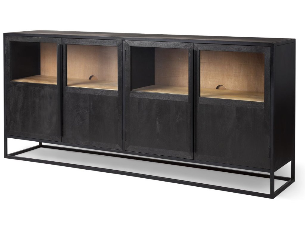 80.0L x 17.0W x 36.0H Black Wood w/Black Metal Frame Sideboard