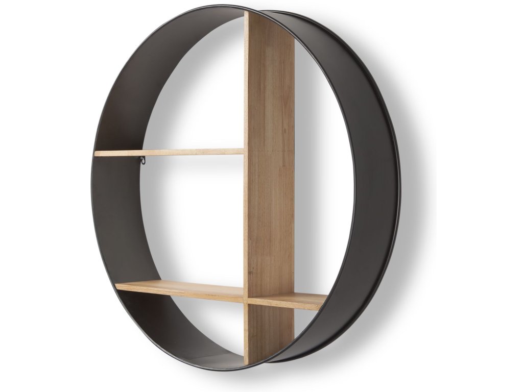 36.0L x 7.0W x 36.0H Brown Wood w/ Black Metal Round Wall Shelf