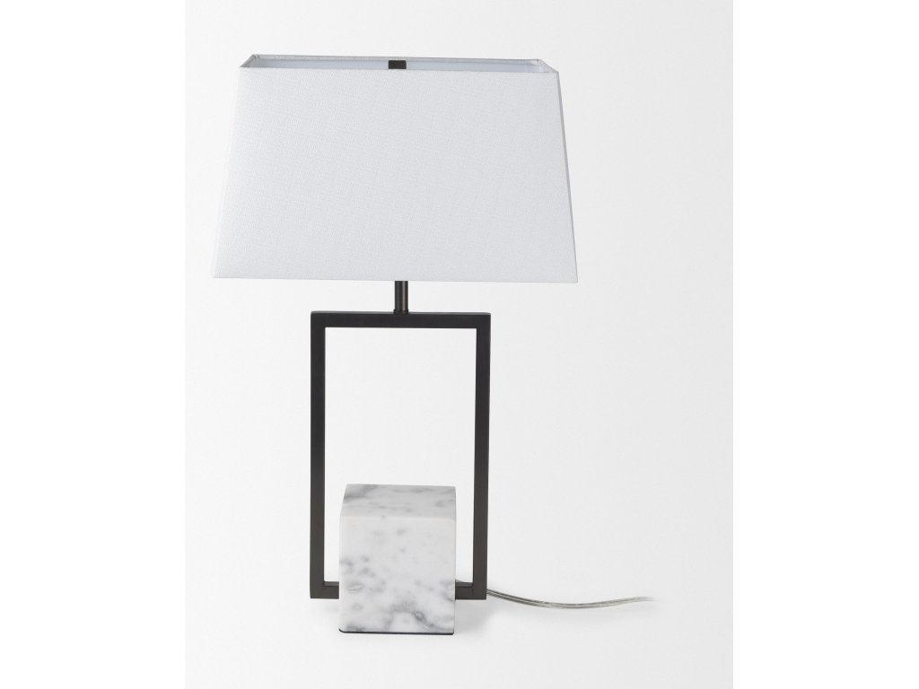 14.0L x 9.0W x 26.2H Black Metal w/Marble Cube and White Shade Table Lamp