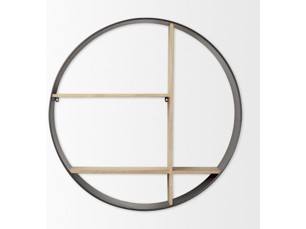 36.0L x 7.0W x 36.0H Brown Wood w/ Black Metal Round Wall Shelf