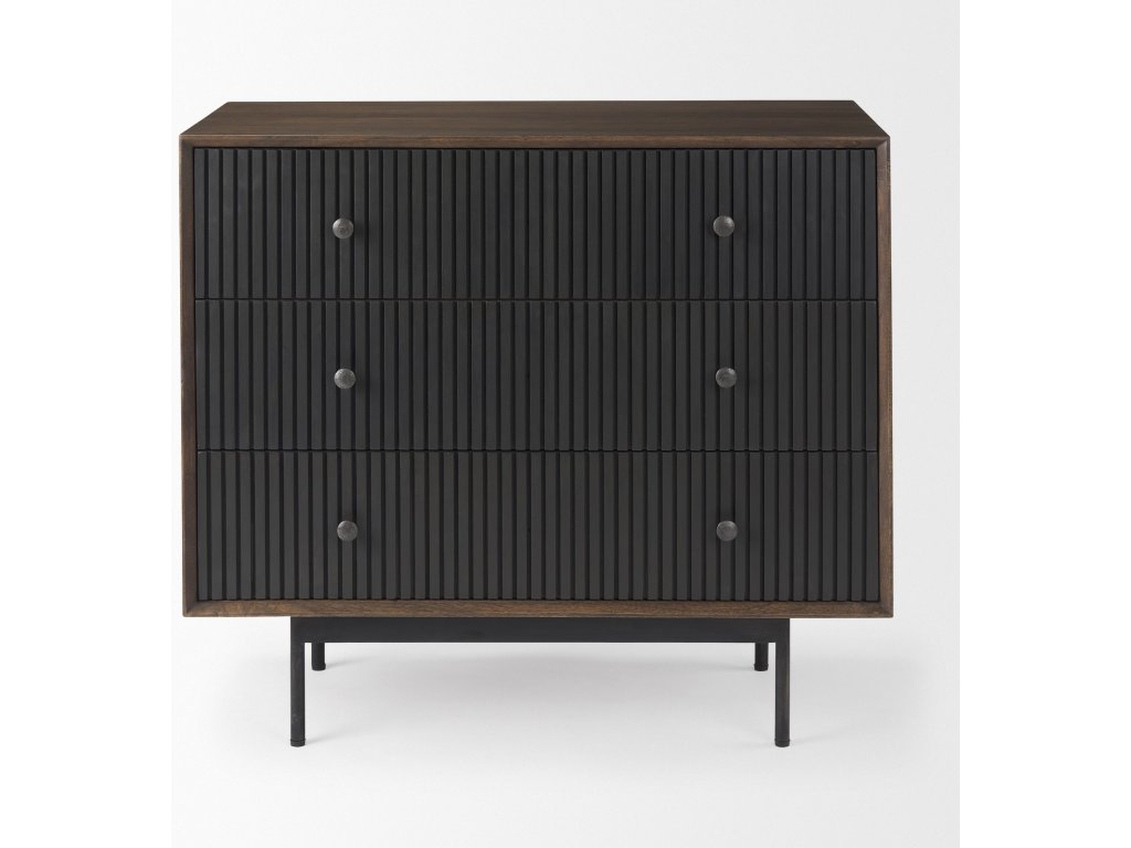 35.5L x 18.0W x 31.0H Medium Brown Wood w/Black Metal Frame 3 Drawer Accent Cabinet - Alternative View