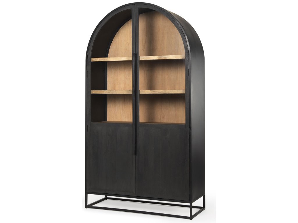 85.5H Black Wood w/Black Metal Frame Arch Cabinet