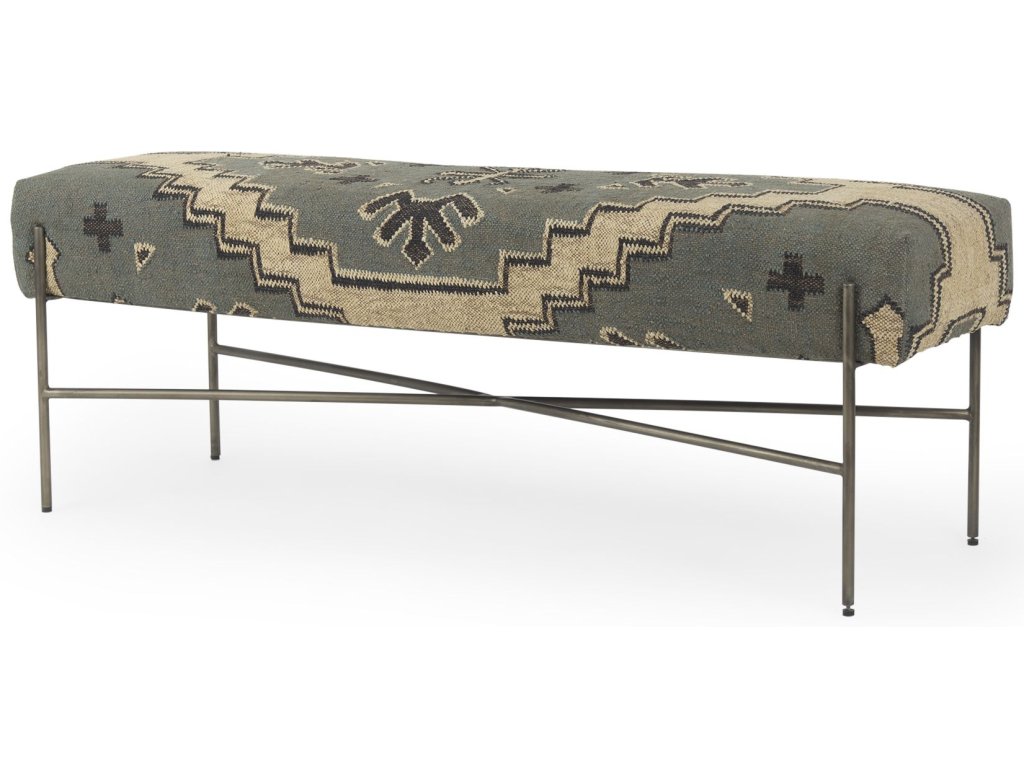 I 55L x 17W Multi Colored Upholstered Patterned Seat Accent Bench