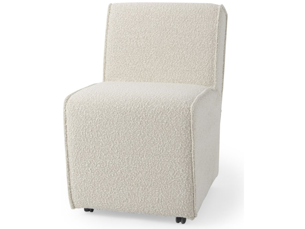 20.5L x 27.2W x 31.3H Fully Upholstered Cream-Toned Fabric Dining Chair On Casters