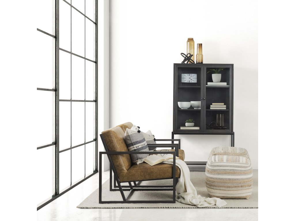 II Brown Leather Seat w/Gray Metal Frame Accent Chair