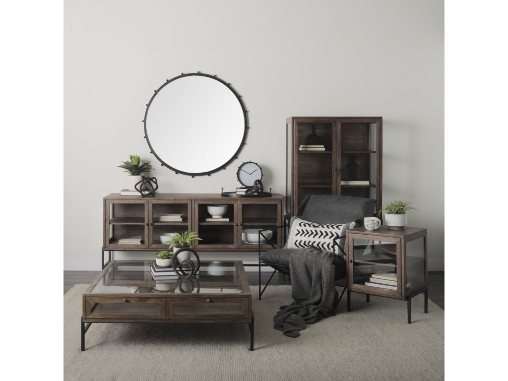 70L x 18W x 32H Medium Brown, Black Metal Base w/ 4 Glass Door Cabinets Sideboard - Alternative View