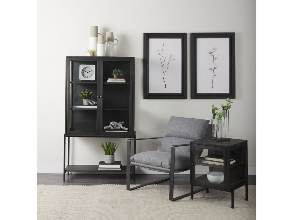 20L x 18W x 26H Black-Brown Wood w/ Black Metal Frame End/Side Table