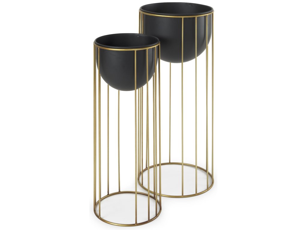 Set of 2 Matte Black Metal Plant Stands