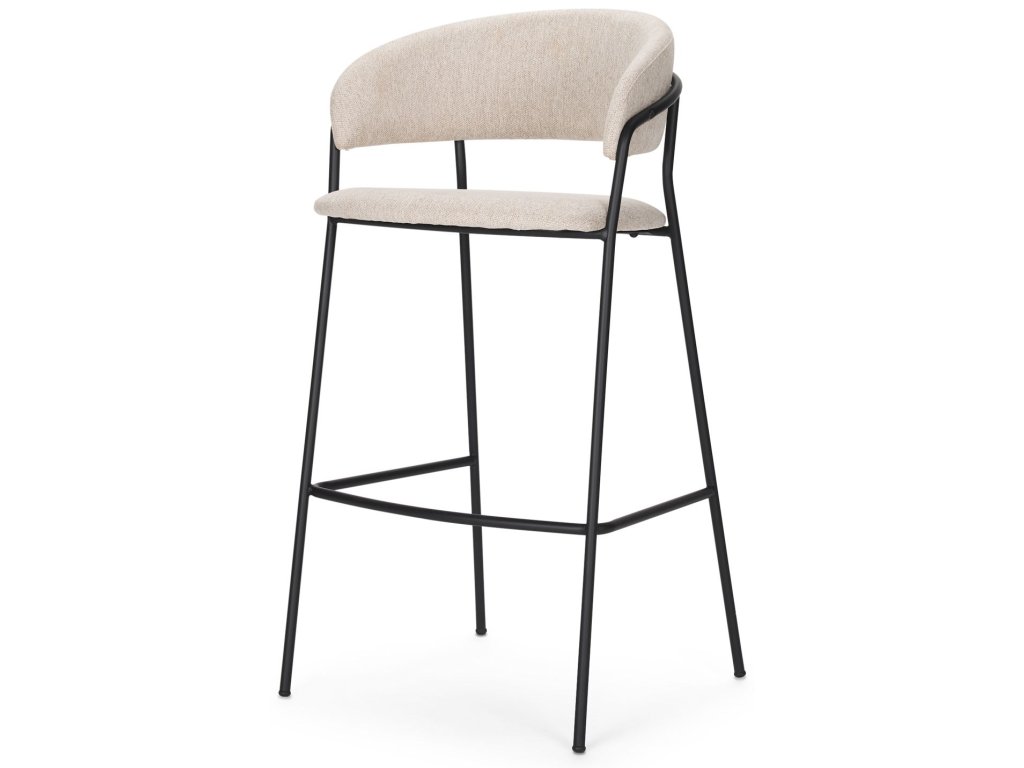 Bar Stool w/ Oatmeal Fabric & Matte Black Metal