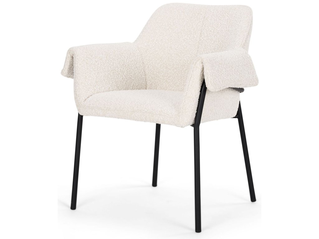 Dining Chair w/ Cream Boucle Fabric & Matte Black Metal Legs