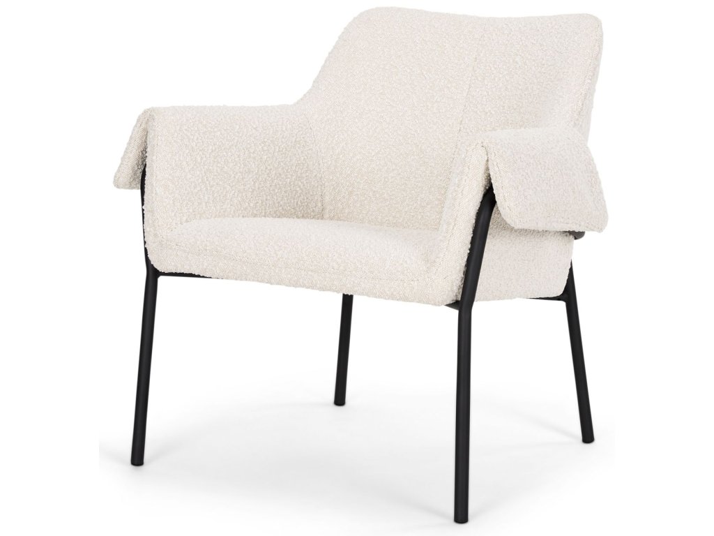 Accent Chair w/ Cream Boucle Fabric & Matte Black Metal Legs