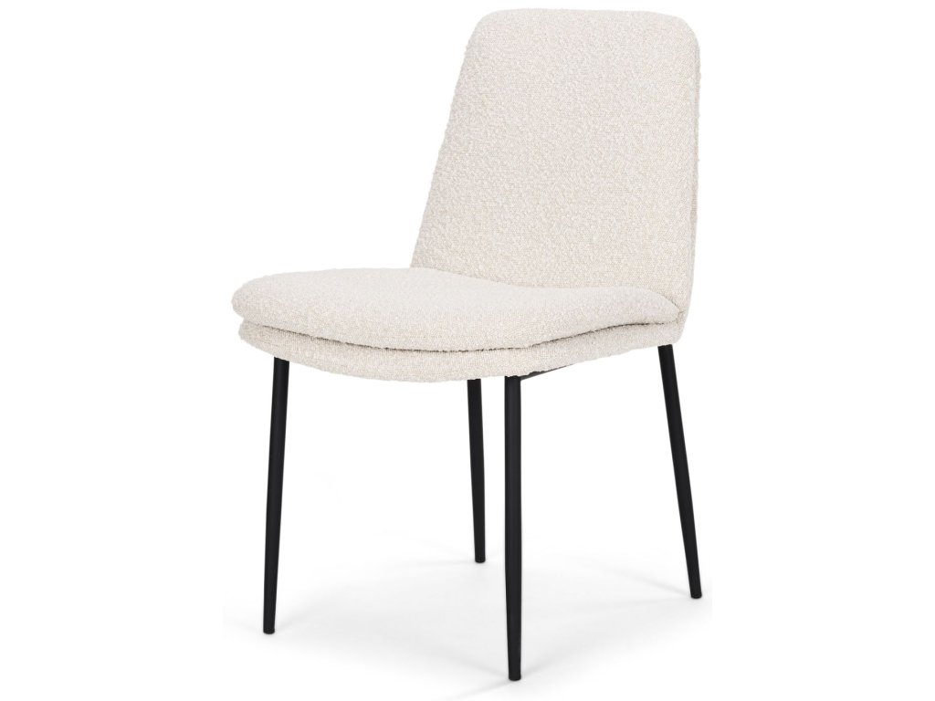 Dining Chair w/ Cream Boucle Fabric & Matte Black Metal