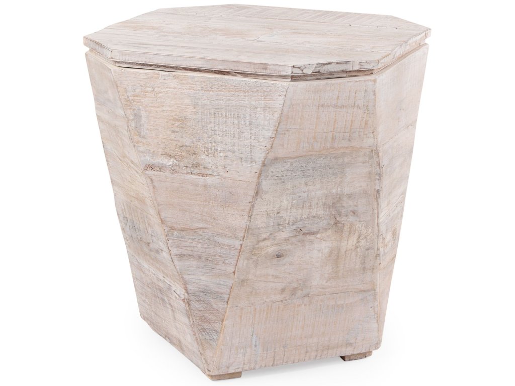 Octagonal Reclaimed Wood End/Side Table w/ Storage