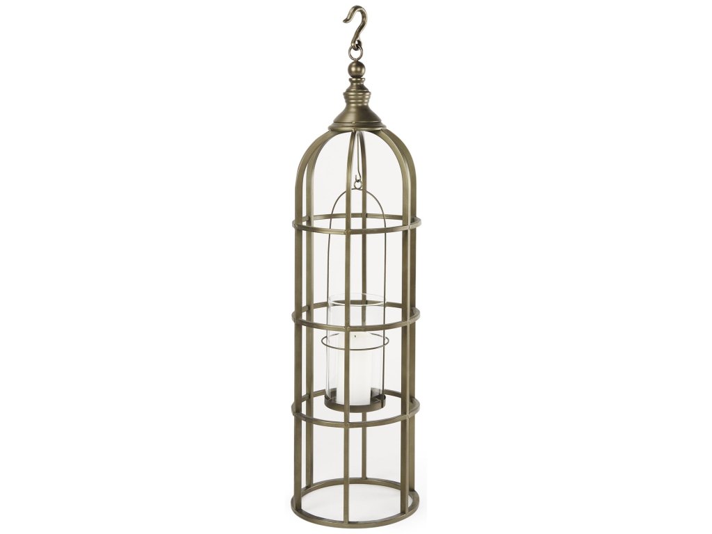 I Large Cage-Style Gold Metal Candle Holder Lantern