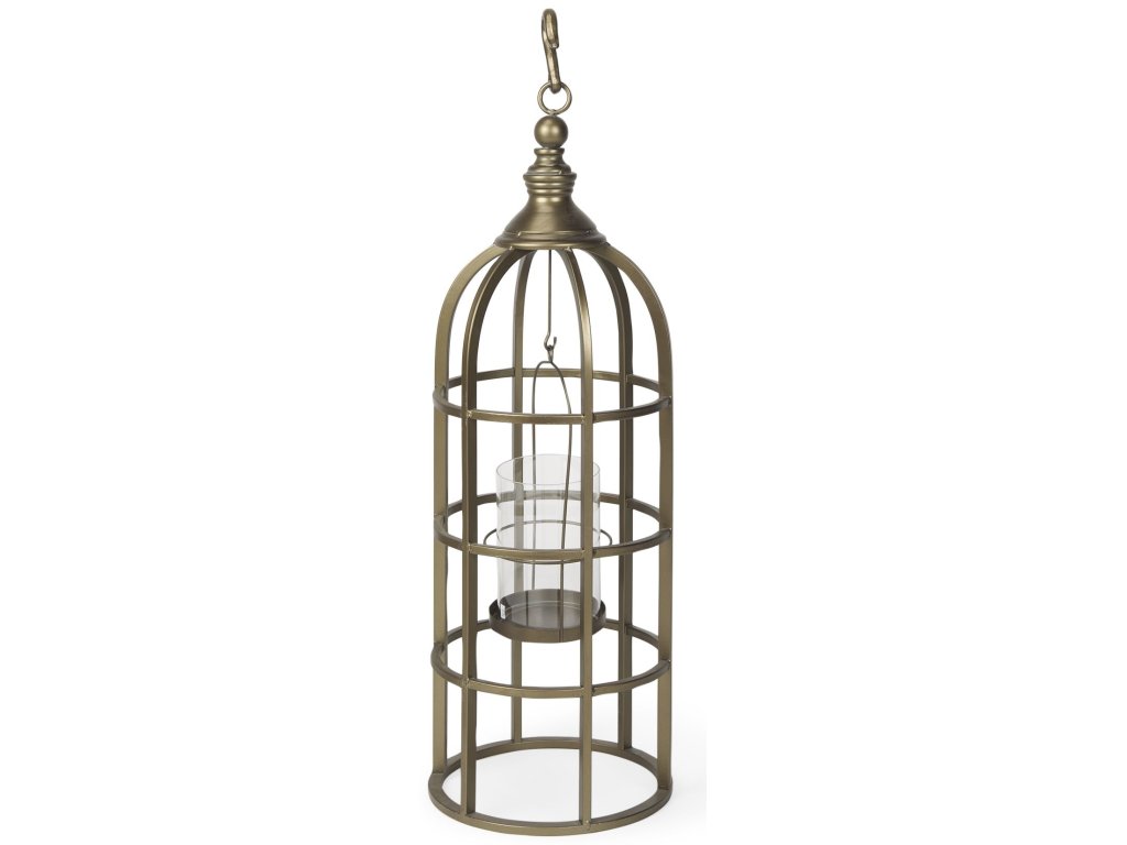 II Small Cage-Style Gold Metal Candle Holder Lantern
