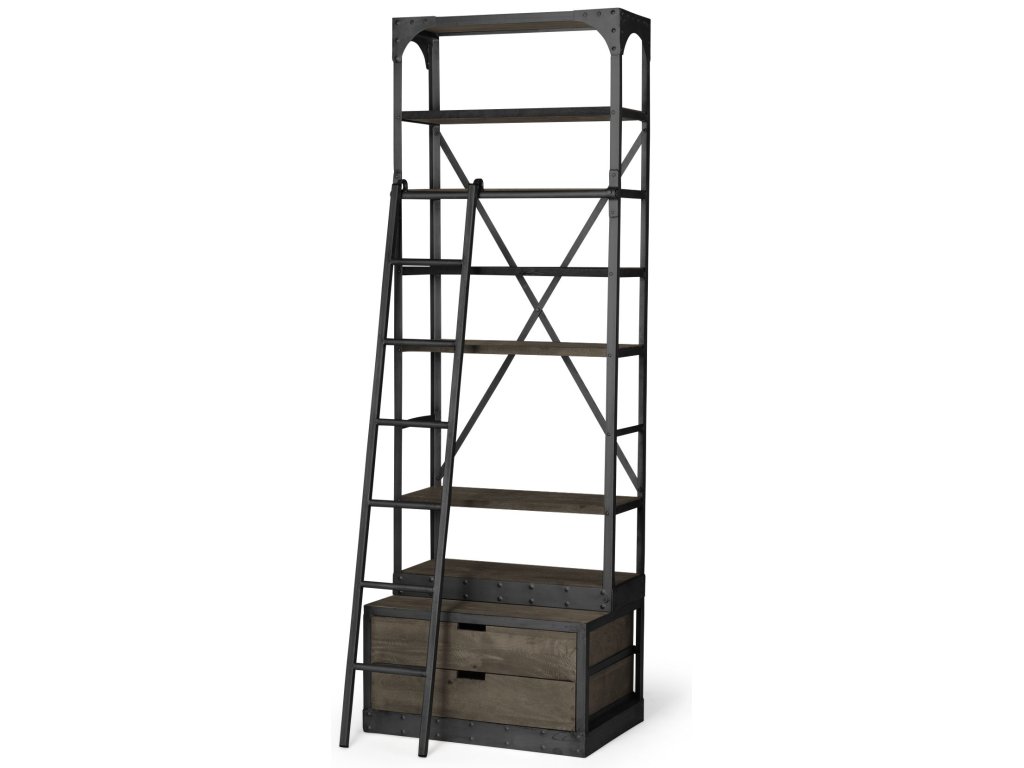 VII 32L x 22W x 94H Brown Wood Gun-Metal Bracing Four Shelf Shelving Unit