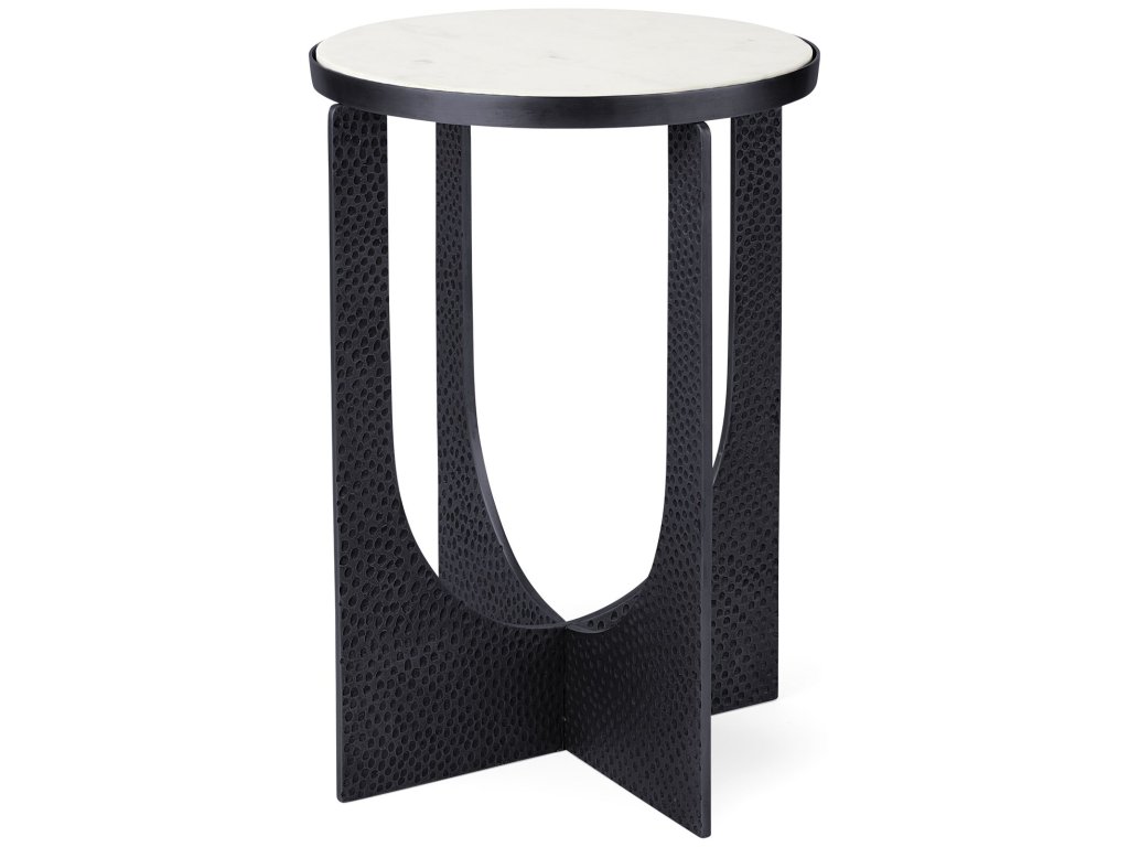23"H White Marble Top w/ Matte Black Metal Accent Table