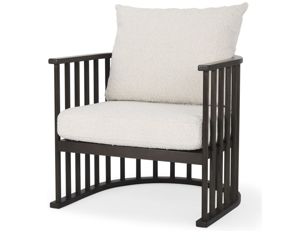 30.1L x 30.5W x 37.2H White Boucle Fabric w/Dark Brown Wood Accent Chair