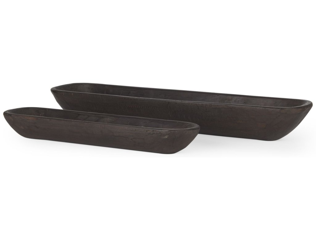 Set of 2 Extra Large Black-Brown Reclaimed Wood Trays