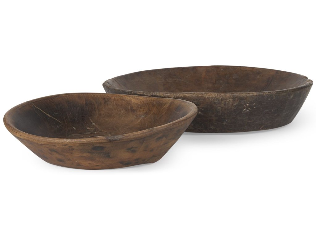 Set of 2 Large Medium Brown Reclaimed Wood Bowls