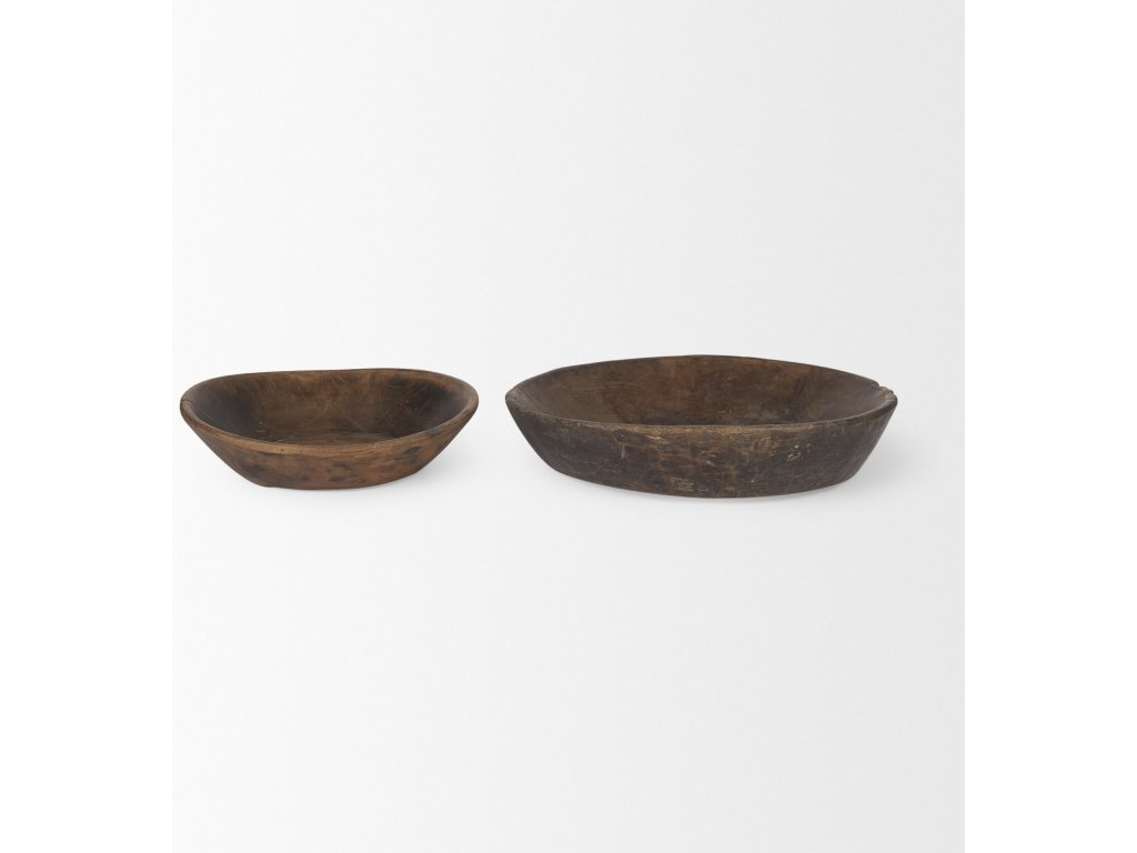 Set of 2 Large Medium Brown Reclaimed Wood Bowls - Alternative View