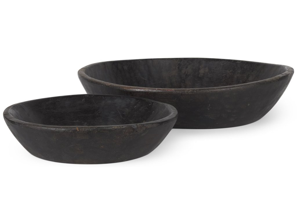 Set of 2 Large Black-Brown Reclaimed Wood Bowls