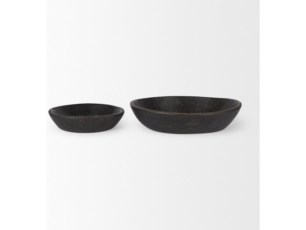 Set of 2 Large Black-Brown Reclaimed Wood Bowls