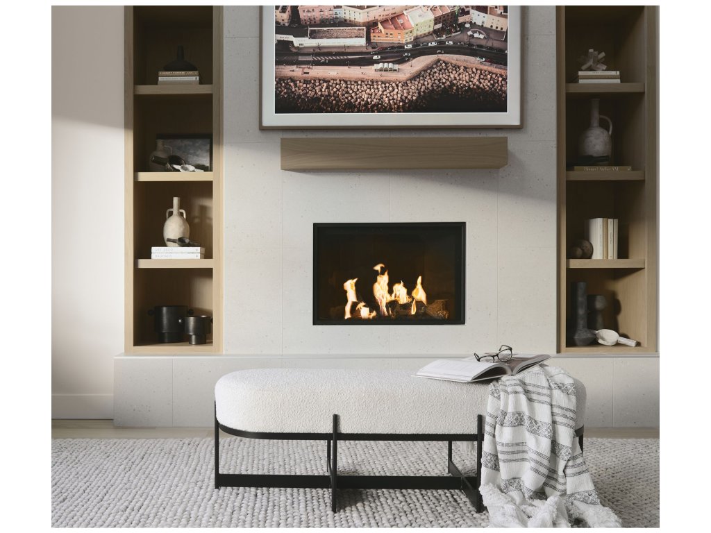 55.0L x 18.0W x 18.0H Cream Boucle w/Black Metal Upholstered Bench