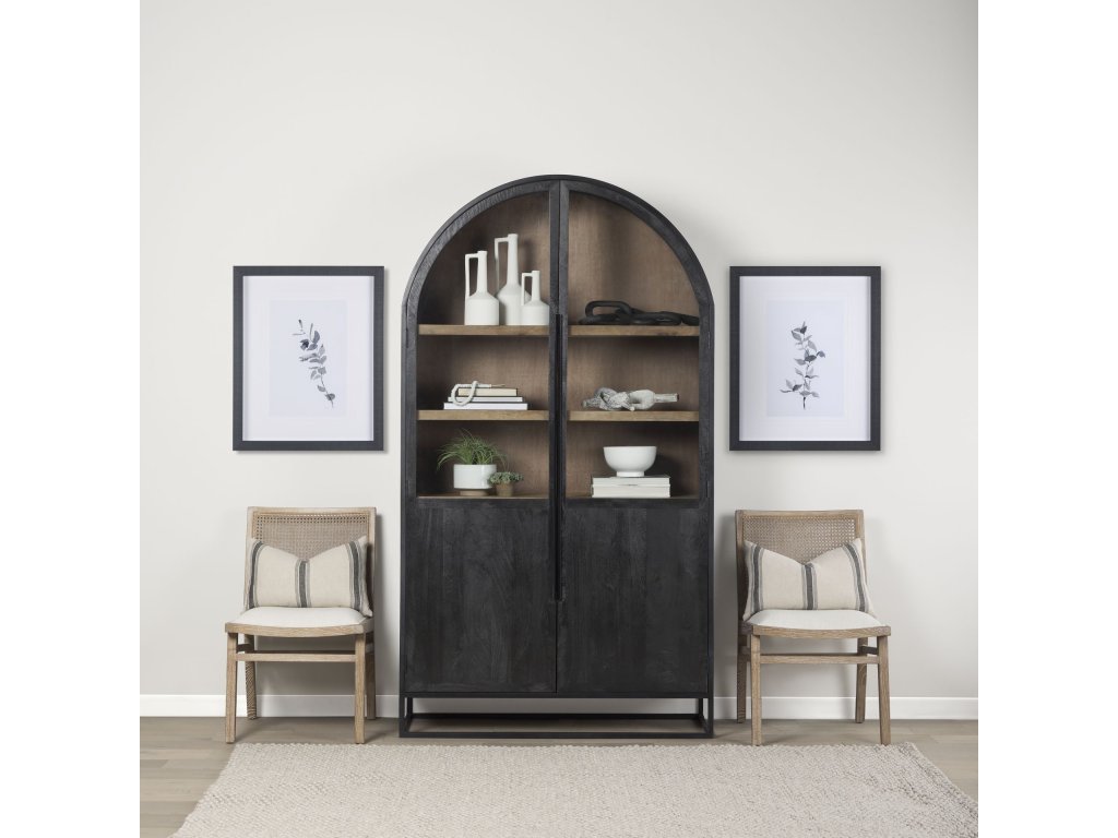 85.5H Black Wood w/Black Metal Frame Arch Cabinet - Alternative View