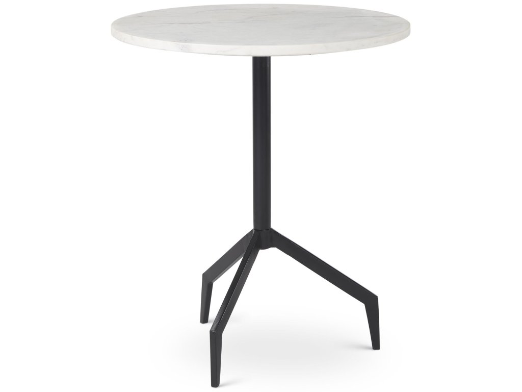Marble Top 3 Prong Black Metal Base End Table