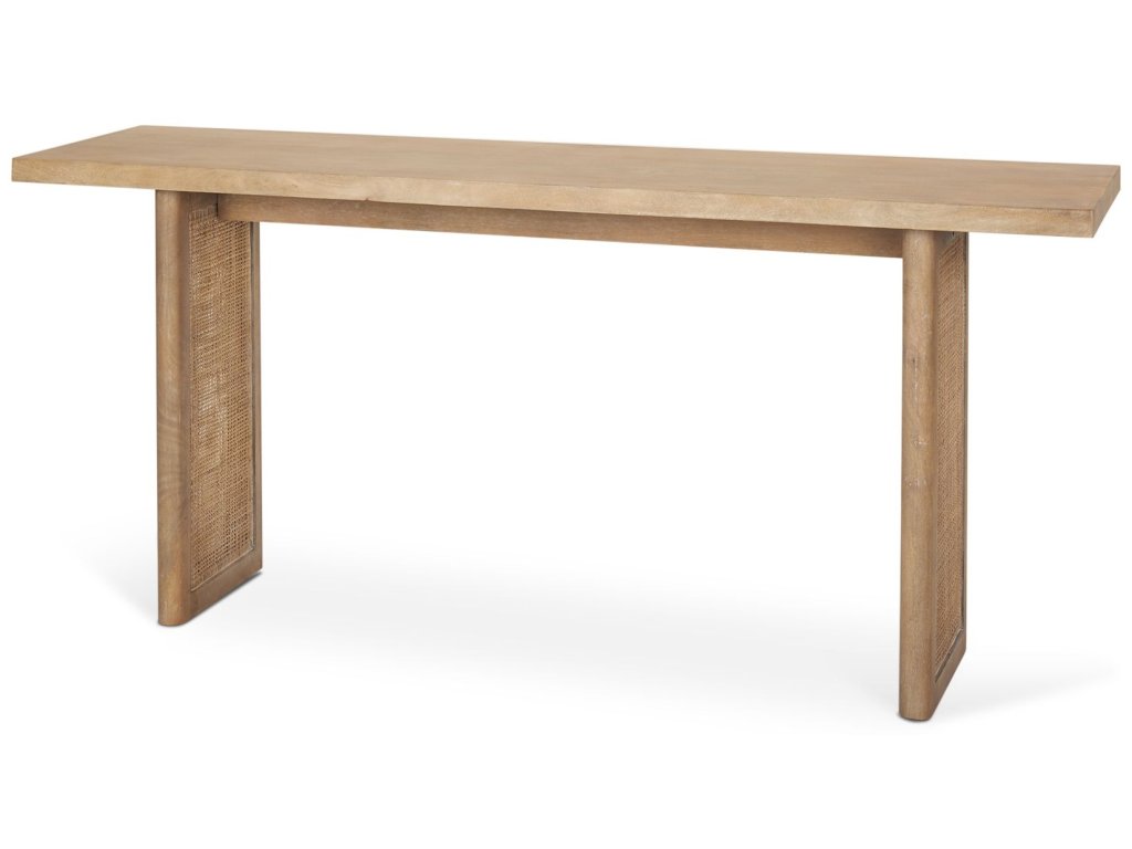 Light Brown Solid Wood w/ Cane Accent Console Table