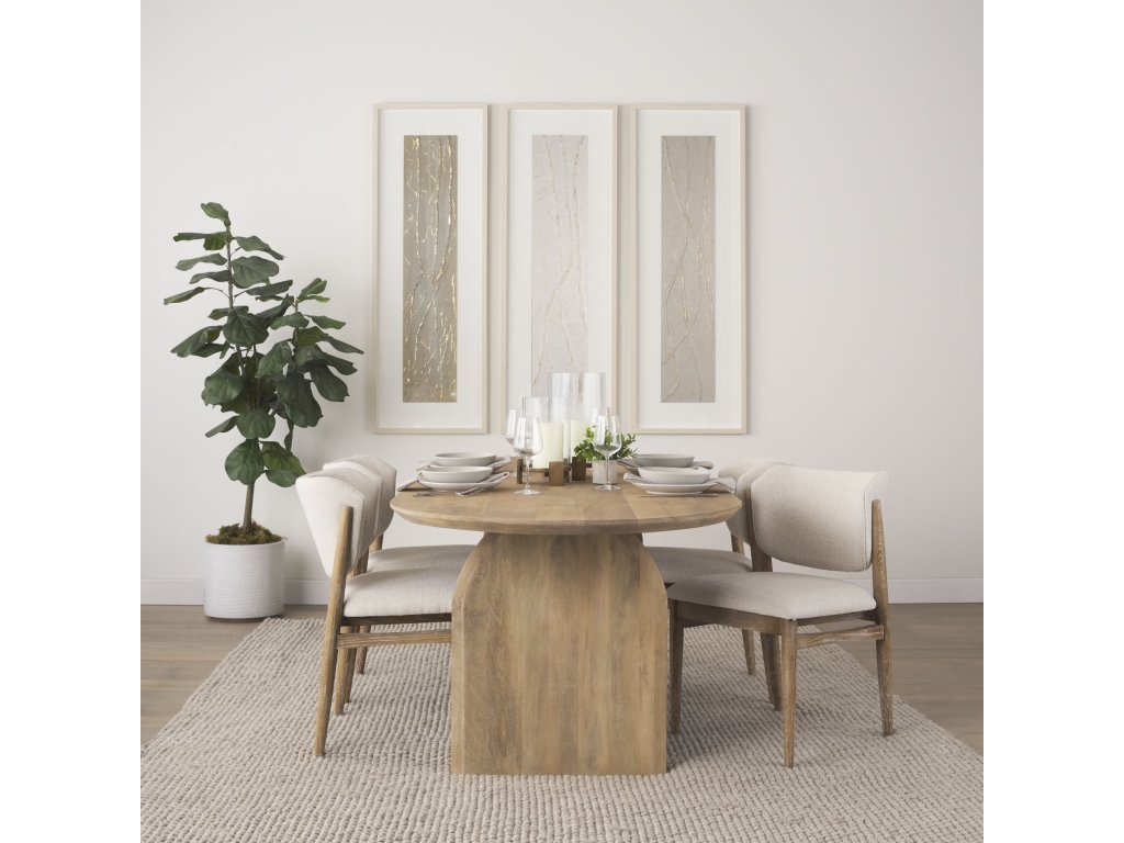 Cream Fabric Upholstered and Light Brown Wood Dining Chair