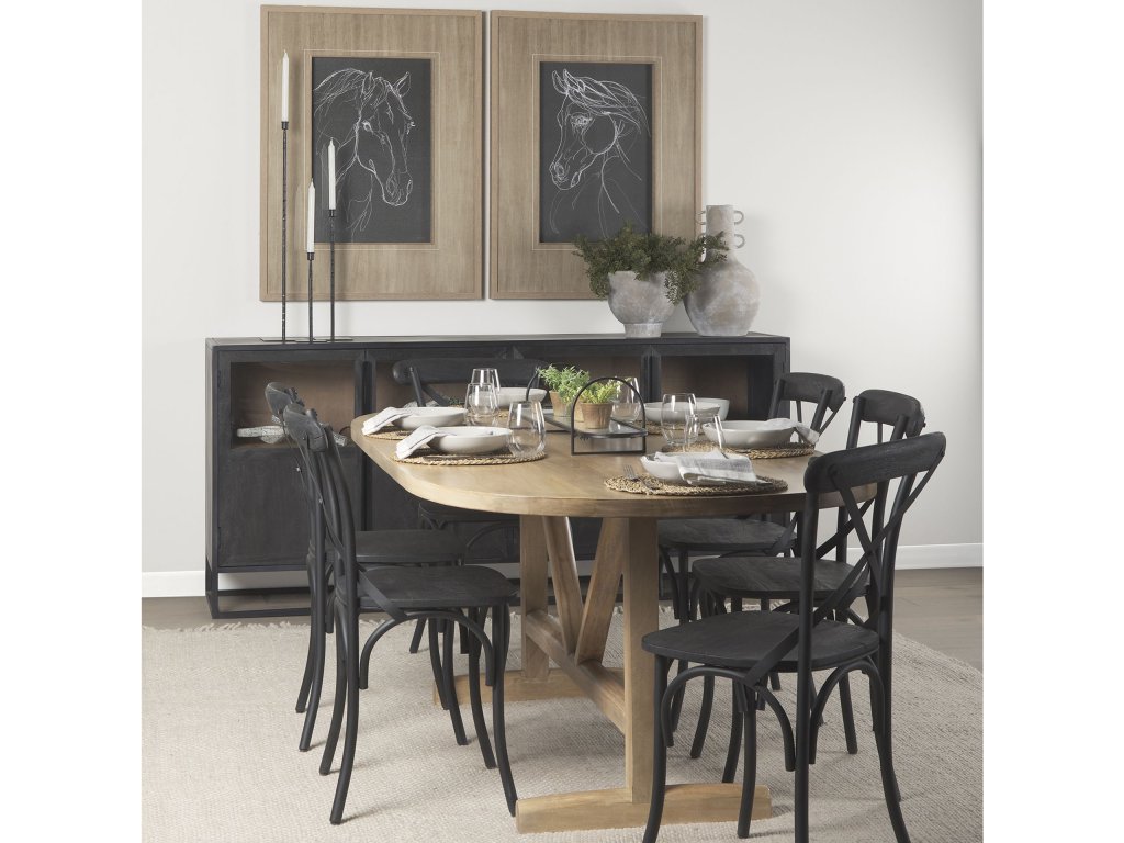 94"L Light Brown Solid Wood Dining Table