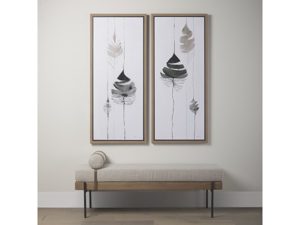 Cream Fabric w/Brown Wood Bench