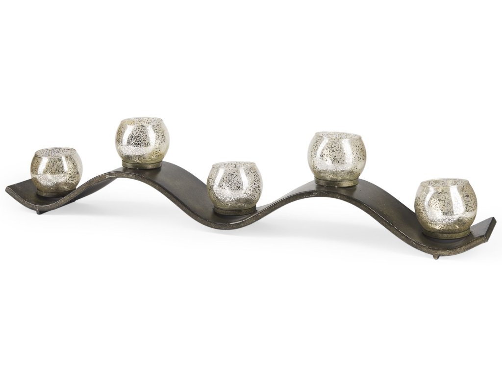 Copper Metal Five Hurricane Glass Holder Table Candle Holder