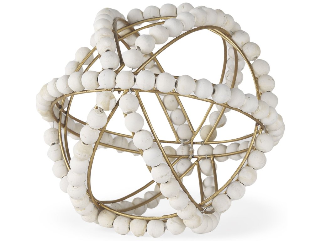 II Large 11L x 11W White Wooden Beaded Orb