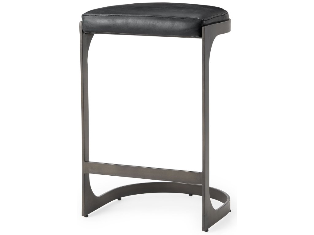 17L x 18W x 28H Black Leather w/ Metal Frame Counter Stool