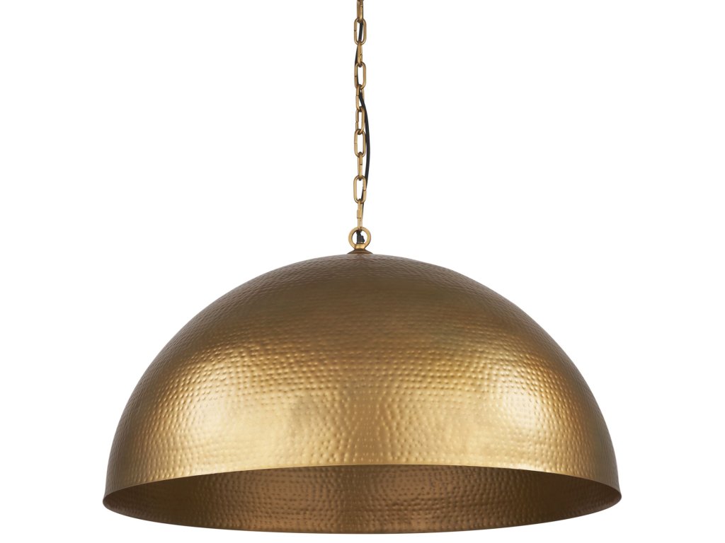 36" Round Brass-Tone Hammered Metal Dome Pendant Light