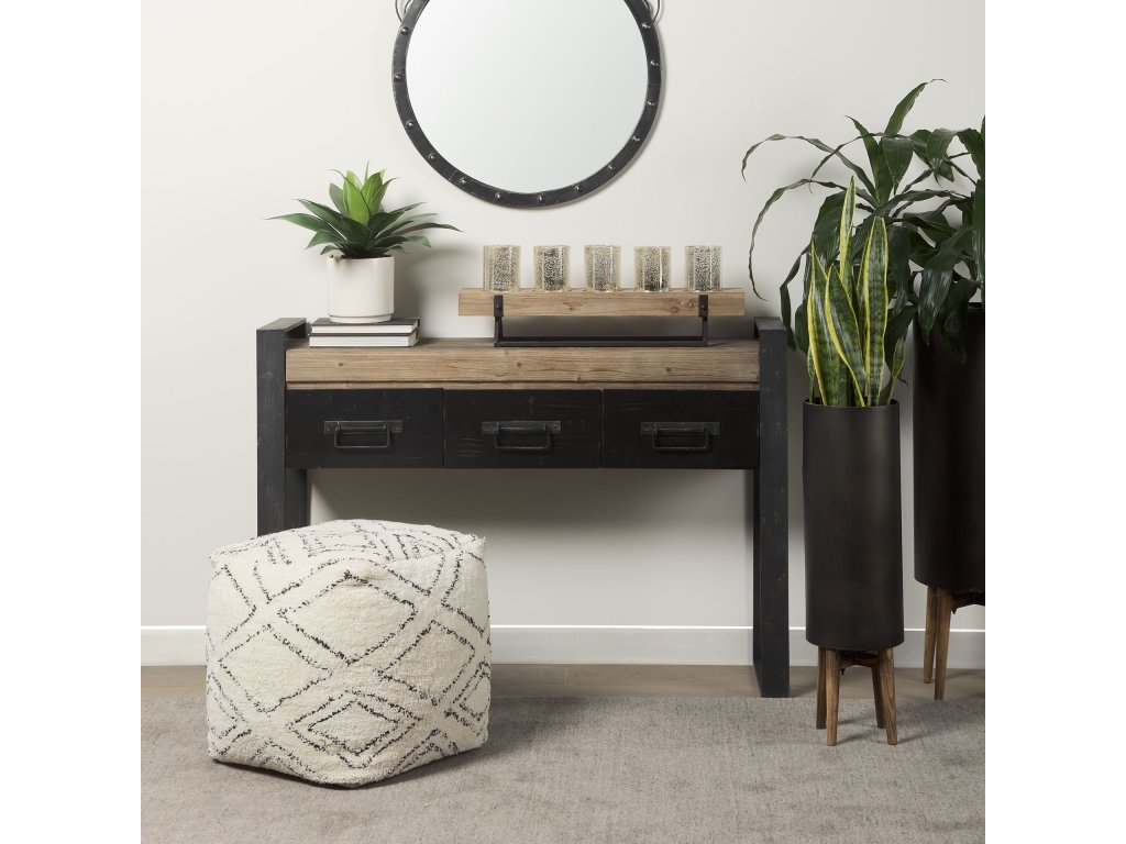 Wood and Black Metal Five Cup Candle Holder