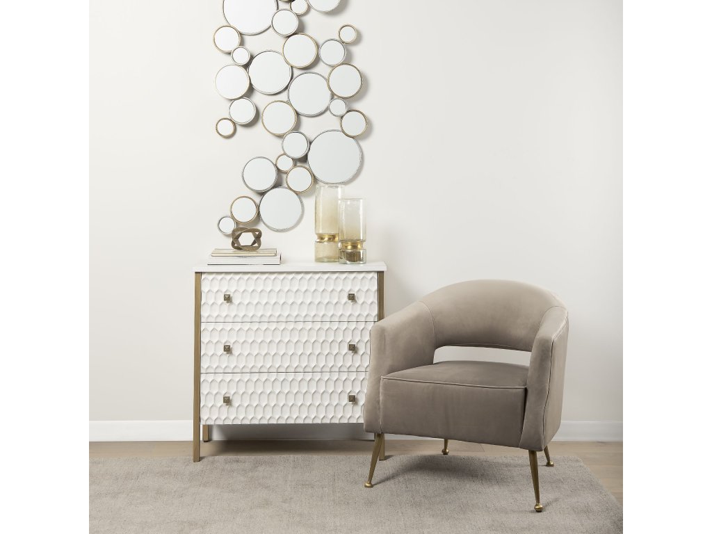 White Fir Veneer w/ Gold Metal 3-Drawer Accent Cabinet - Alternative View
