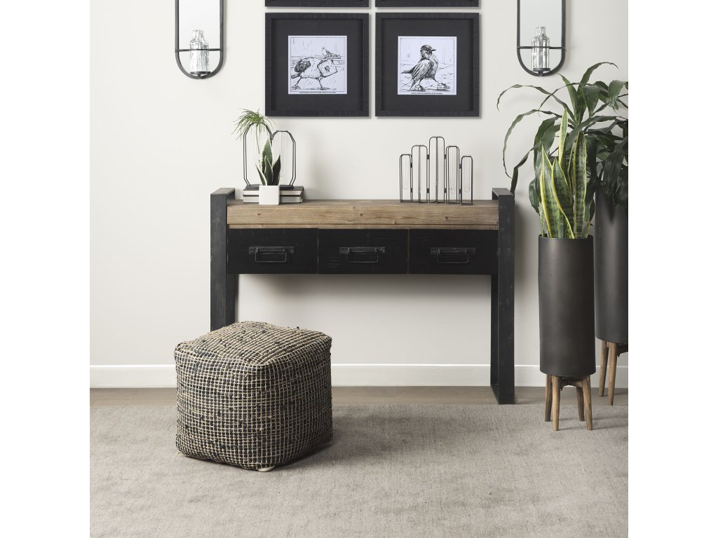 16.0L x 16.0W x 16.0H Charcoal Leather and Jute Pouf - Alternative View