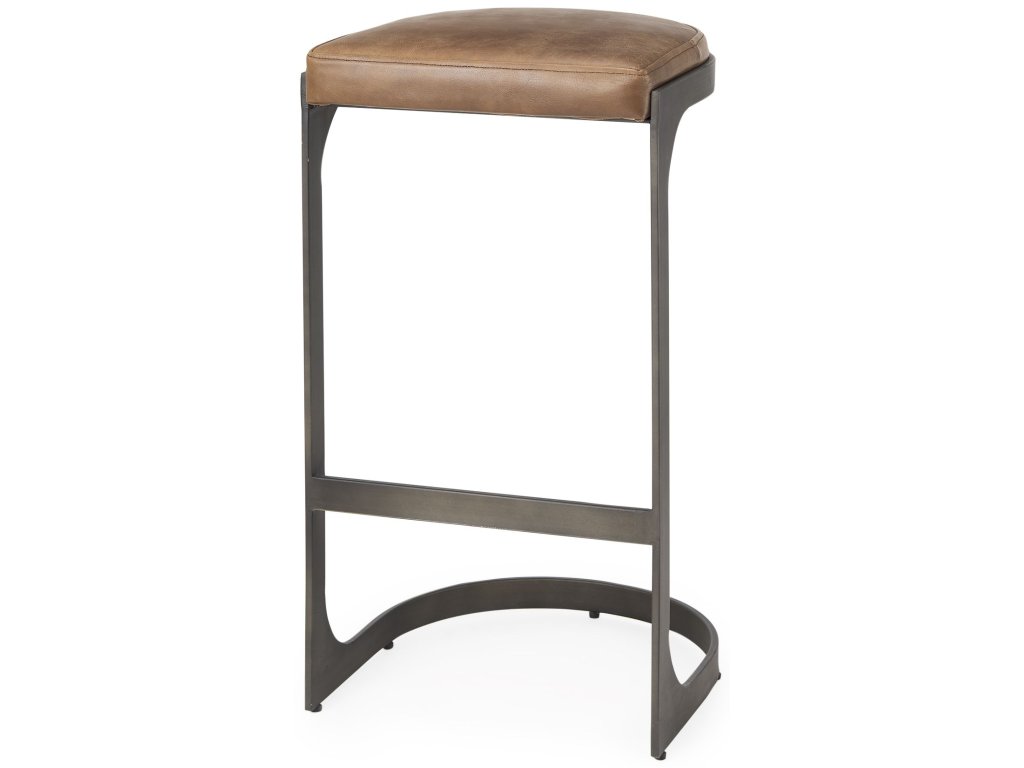 17L x 18W x 31H Brown Leather w/ Metal Frame Bar Stool