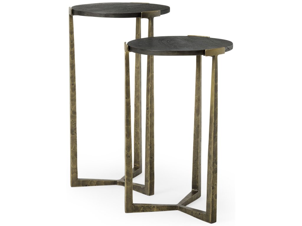 Black Wood and Antiqued Gold Metal Nesting Accent Tables (Set of 2)